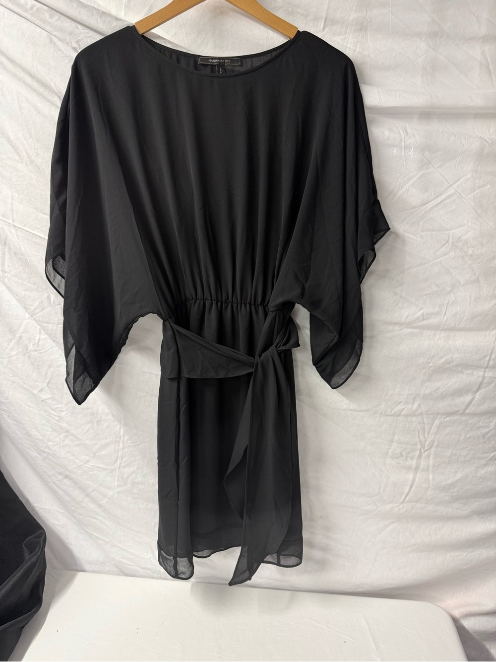 BCBGMaxAzria Black Sheer Tie-Waist Dress size XS